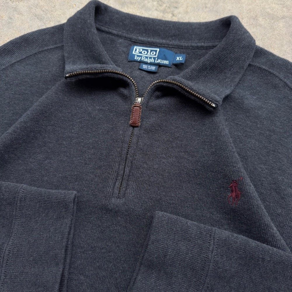Vintage 90s Polo Ralph Lauren Quarter Zip Sweater Workwear Grey XL (g5b)